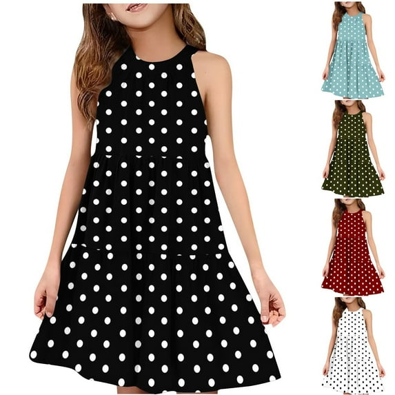 ATOGUTA Cute Girls Dresses Summer Kids Skater Twirl A Line Tank Dress for School Casual Holiday Party Size 4T-14, Black