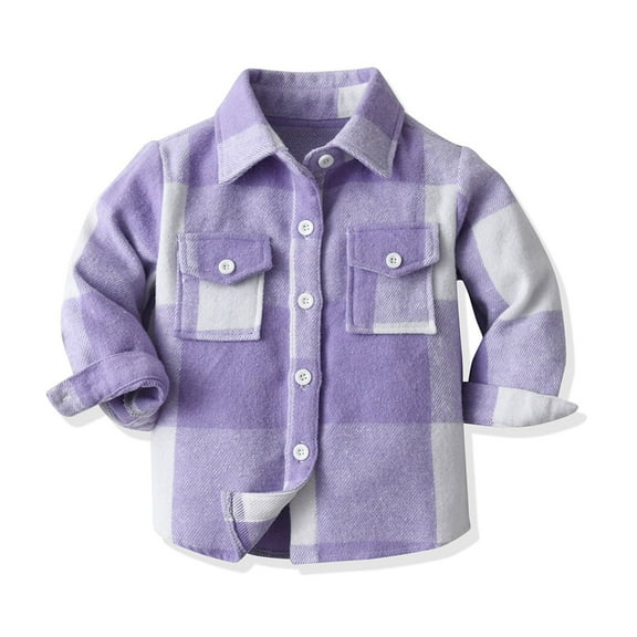 ATOGUTA Cute Shirts for Boys Casual Long Sleeve Button Down Collared Shirt Purple, Size 2T-14