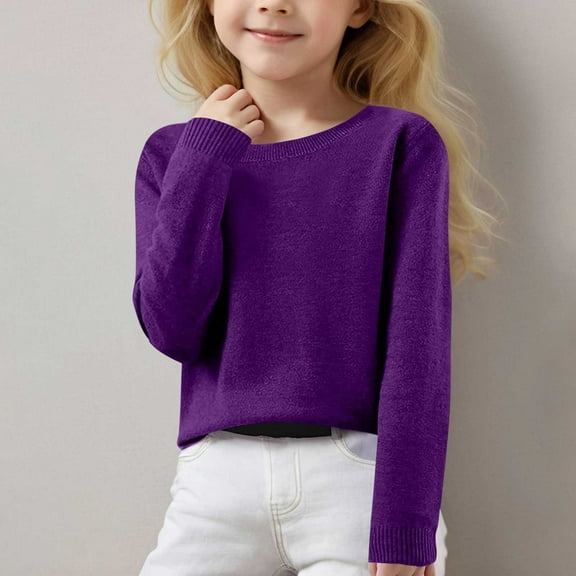 ATOGUTA Cute Sweaters for Teen Girls Size 6-15 Kids Fall Winter Tops Long Sleeve Crew Neck Knit Casual Cozy Pullover Purple