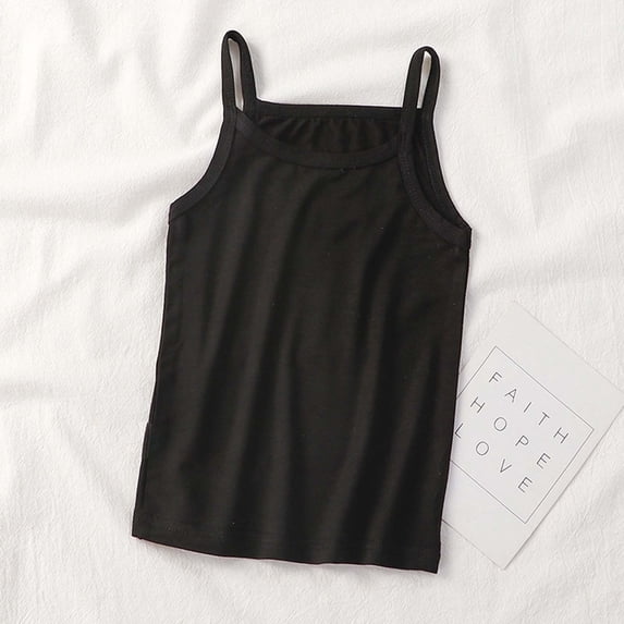 ATOGUTA Cute Tank Tops for Teen Girls Summer Sweat-absorbing Breathable Stretch Undershirts Camisole Top Black, Sizes 2T-9
