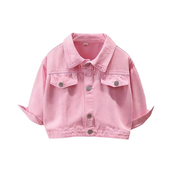 ATOGUTA Denim Jacket Girls Button Front Long Sleeve Collared Jean Jacket Casual Outerwear School Travel Size 2T-10, Pink