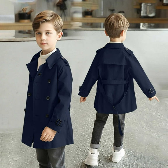 ATOGUTA Dress Coats for Boys Kids Trench Coat Winter Pea Coat with Pockets Size 5T-14 Navy