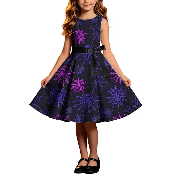 ATOGUTA Dress Girl Sleeveless A Line Halloween Dress Flowy Tween Girl Party Dresses Purple, Size 4T-14