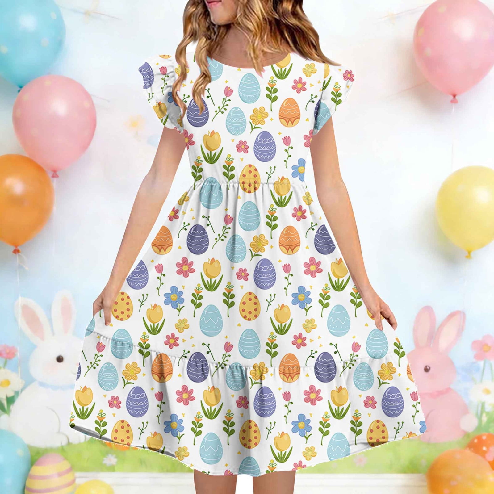 long sleeve smocked easter dress ATOGUTA Dress Girls Ruffle Sleeve Easter Dresses Girl Long Midi Springs  Dress Kids Smocked Flare Summer Dress Size 5T-14. Multicolor