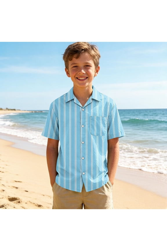 Dress Shirts for Boys Kids Summer School Uniform Button Down Shirt Light Blue, Size 3T-15