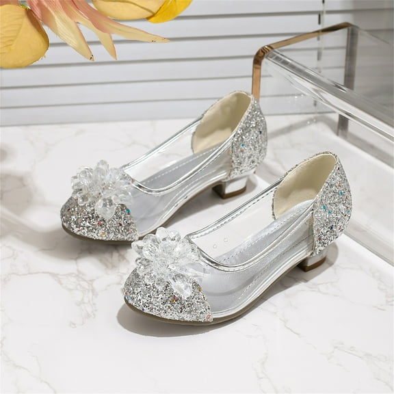 ATOGUTA Dress Shoes for Girls Silver Kids Party Wedding Shoes with Bowknot Back to School Princess Shoe