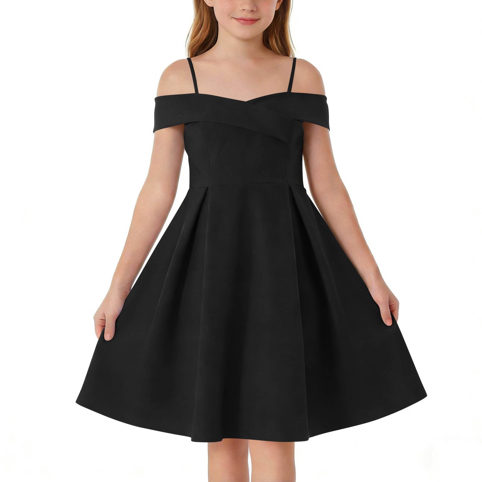 ATOGUTA Dress for Girls Flowy Long Tween Formal Dress for Wedding Birthday Party Dance Gown Size 6-14, Black