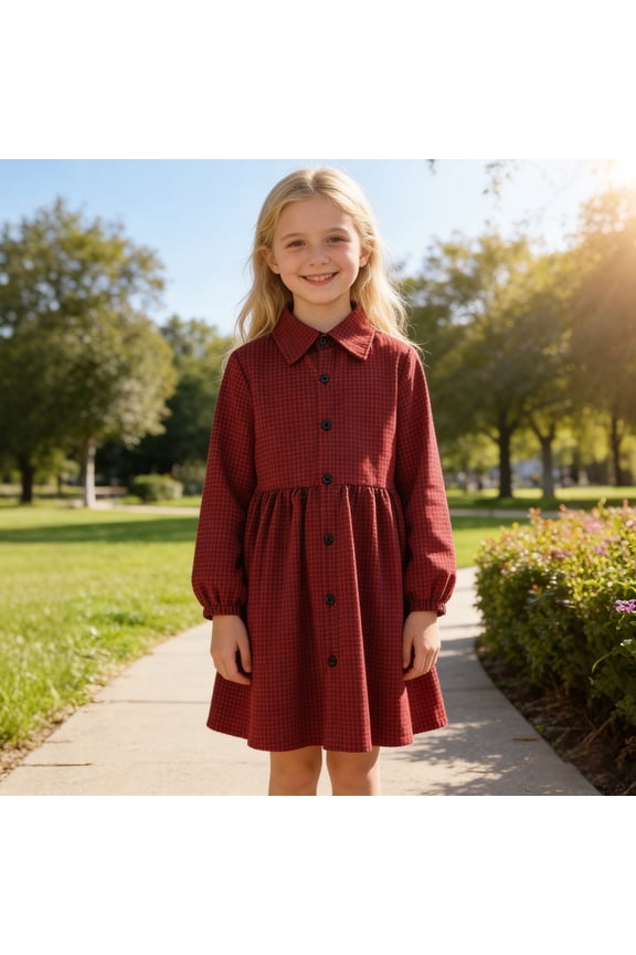 Dress for Girls Long Sleeve A Line Twirly Skater Ruffle Loose Casual Dress for Holiday Party Size 5T-14. Red
