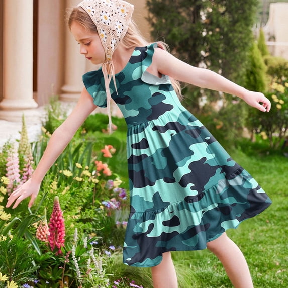 ATOGUTA Dress for Girls Summer Ruffle Sleeve A Line Casual Party Dresses for Kids Size 5T-14, Mint Green