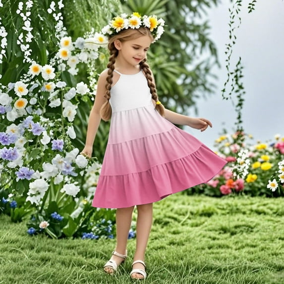 ATOGUTA Dress for Kids Sleeveless Summer Cami Dress Kids Casual Crewneck Loose Beach Dresses Size 4T-14, Pink