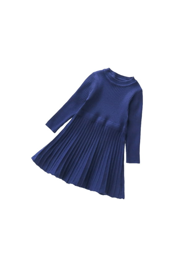 Dresses Toddler Girls Size 3T-9 Spring Long Sleeve Knit Dress A Line Casual Winter Dress Navy