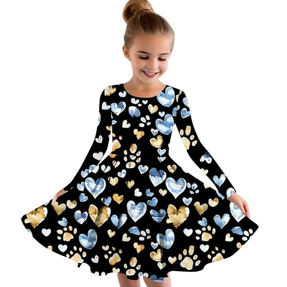 ATOGUTA Dresses for Girls Long Sleeve A Line Twirly Skater Loose Casual Party Dresses Multicolor, Size 4T-14