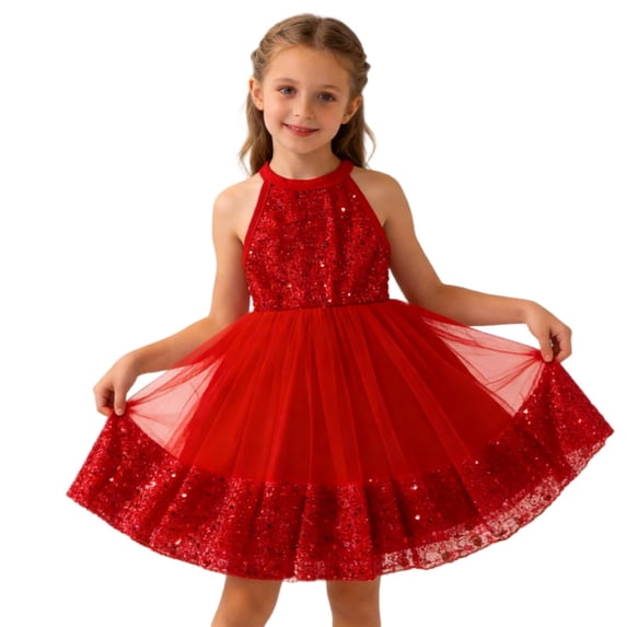 ATOGUTA Dresses for Girls Ruffle Tulle Tutu Dresses Cute Summer Party Princess Sundress Size 3T-8. Red
