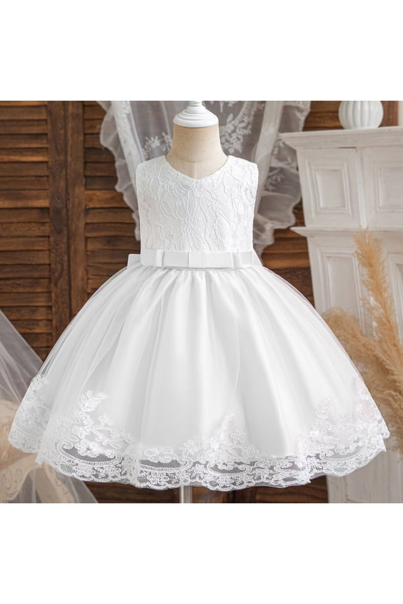 Dresses for Girls Sleeveless Tulle Mesh Luau Dress White, Size 6M-5T