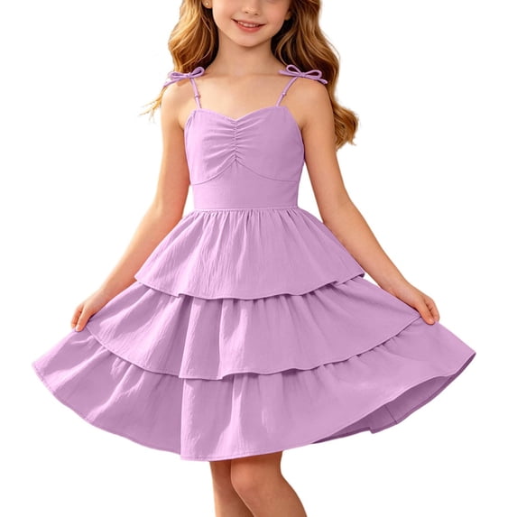ATOGUTA Dresses for Girls formal Purple Ruffle Summer Dresses Cute Birthday Party Princess Sundress 5T-14