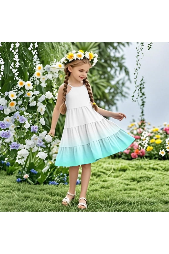 Dresses for Kids Sleeveless Summer Cami Dress Kids Casual Crewneck Loose Beach Dresses Size 4T-14, Mint Green