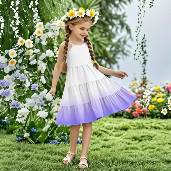 ATOGUTA Dresses for Kids Sleeveless Summer Cami Dress Kids Casual Crewneck Loose Beach Dresses Size 4T-14, Purple