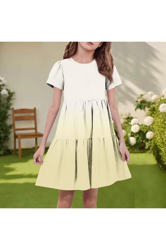 Dresses for Teen Girls A-line Dress Sundress Casual Dress for Holiday Party Back to School Summer Size 4T-15, Yellow