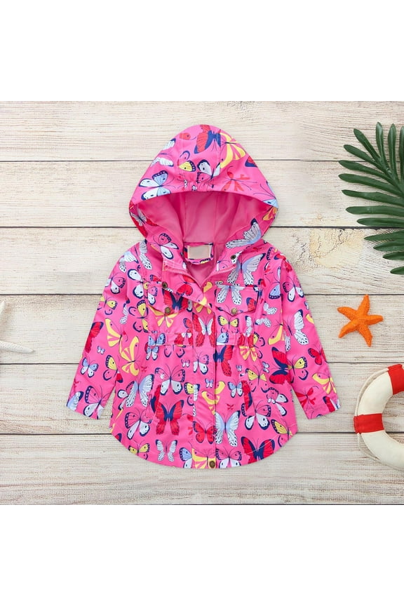 Fall Jackets for Girls Fashion Cute Pattern Windproof Jacket with Detachable Hooded Coat Hot Pink, Size 2T-9