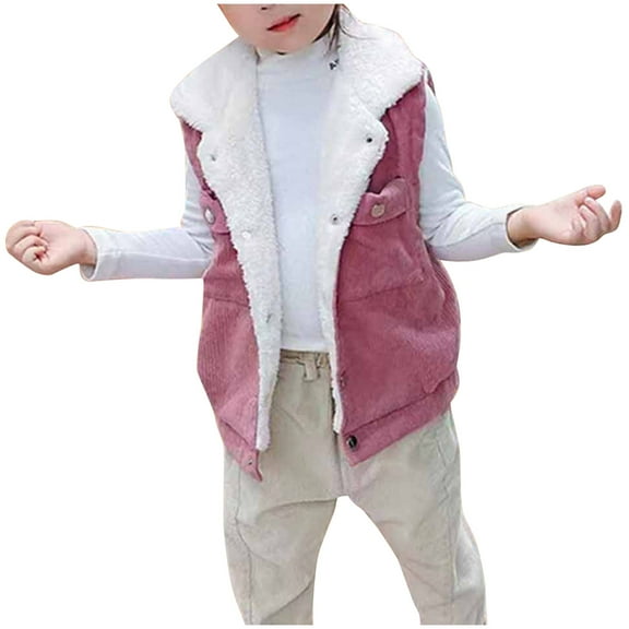 ATOGUTA Fall Jackets for Girls Fleece Vest Jacket Button Up Warm Sleeveless Outwear Pink, Size 2T-8