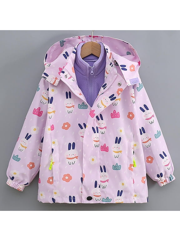 Fall Winter Jackets for Girls Waterproof 3 in 1 Insulated Windbreaker Coat with Removable Fleece Lining Size 4T-15, Purple