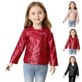 thumbnail image 1 of ATOGUTA Faux Leather Jacket Girls Turn-Down Collar Long Sleeve Outerwear Coats Size 2T-14, Red, 1 of 6