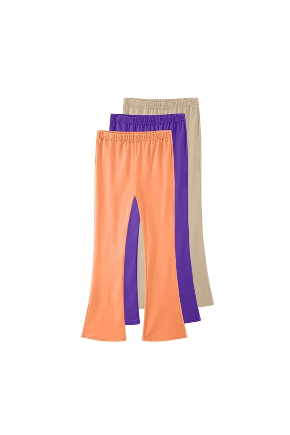 Flare Leggings for Girls Full Length Soft Comfortable Leggings Elastic Waistband Stretchy 3 Pack Tights Pants Size 4T-16, Orange