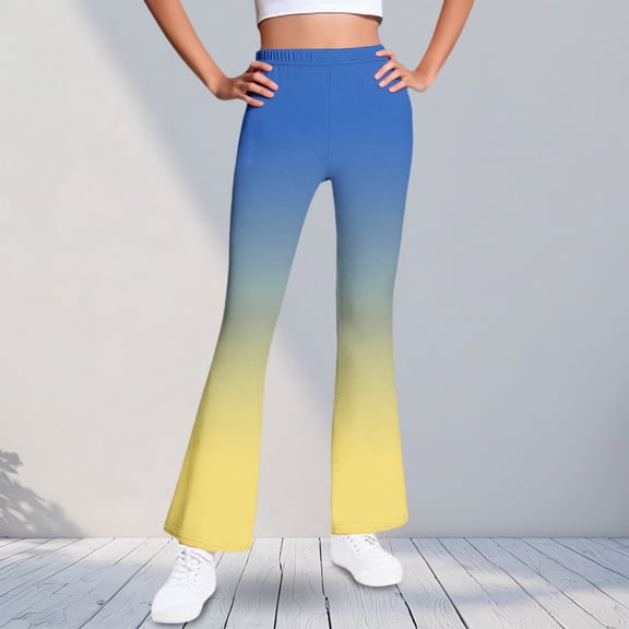 ATOGUTA Flared Leggings For Girls High Waisted Casual Kids Print Warm Fleece Bell Bottom Pants Size 5T-16, Yellow