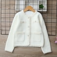 thumbnail image 1 of ATOGUTA Fleece Cardigan for Girls Kids Casual V Neck Button Down Uniform Sweaters Size 5T-13, White, 1 of 6