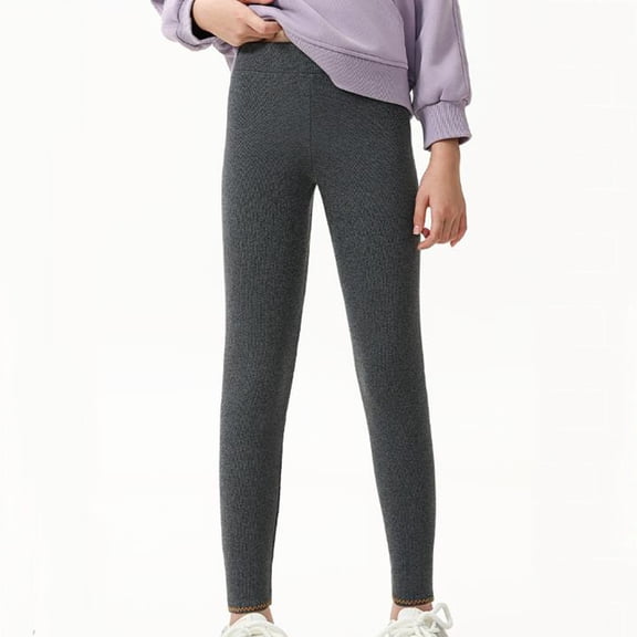 ATOGUTA Fleece Lined Leggings Girls Kids Winter Warm Leggings Thick Thermal Tights Pants Size 3T-15, Dark Gray