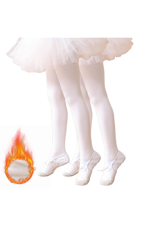 Fleece Tights for Girls 2 Pack Soft Girls Dance Tights for Daily Dance School Size 2T-14, White