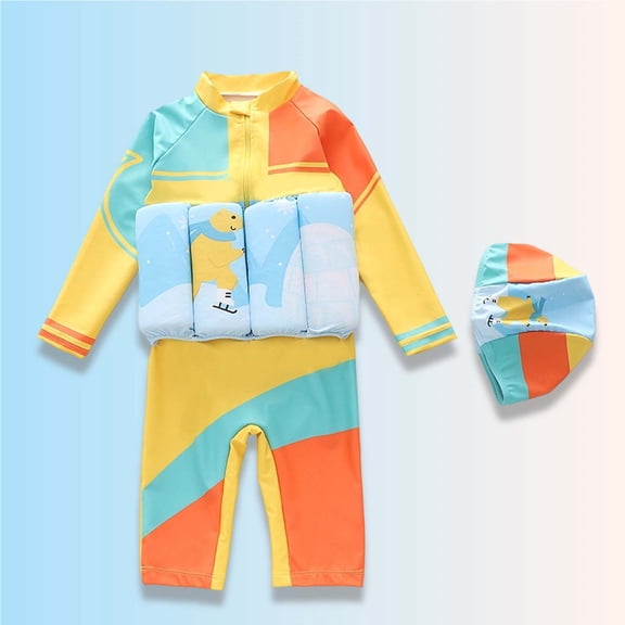 ATOGUTA Floatation Swimsuit Set Boys with Adjustable Buoyancy Kids Float Suit Floating Swimwear Bathing Suit with Cap Size 6M-4T, Multicolor