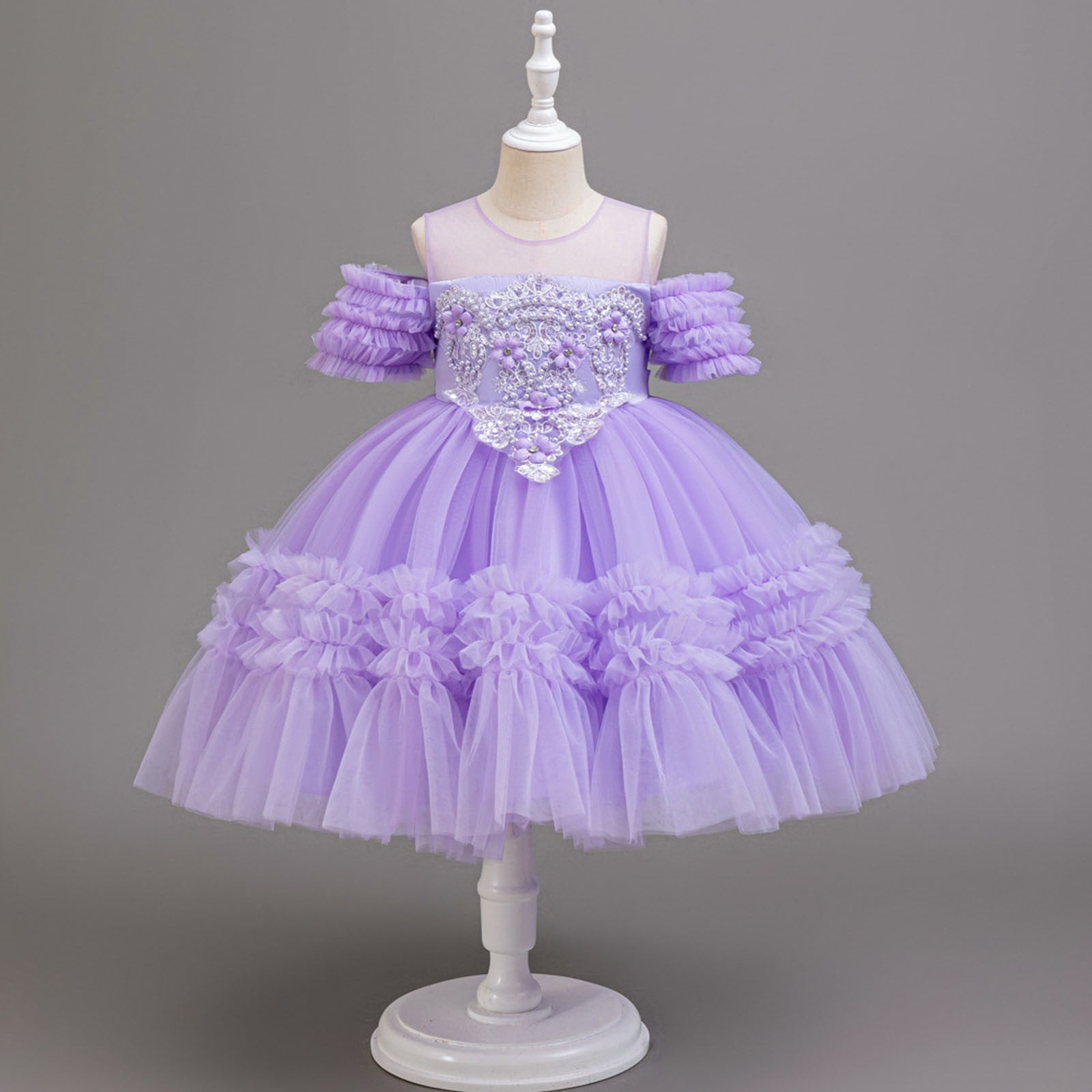 ATOGUTA Floral Dresses for Girls Tulle Dress Tutu Birthday Princess Dresses Formal Photoshoot Outfit Summer Clothes Size 3T-12, Purple