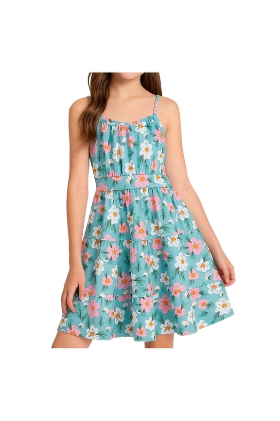 Floral Maxi Dress for Girls Summer Spaghetti Strap Dress Teen Formal Dance Cami Sundress Floral Dresses Size 7-16, Green