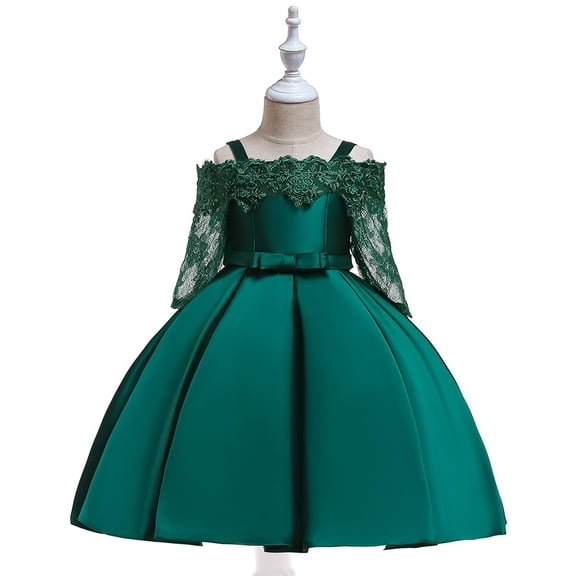 ATOGUTA Flower Girl Dress Embroidery Lace Bowknot Birthday Party Gown Kids Dresses Green, Sizes 3T-8