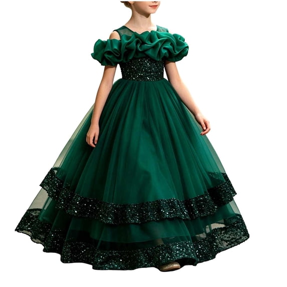 ATOGUTA Formal Dresses For Girls Off Shoulder Homecoming School Dance Wedding Birthday Party Graduation Pageant Bridesmaid Green, Size 5T-15