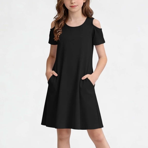 ATOGUTA Formal Dresses for Teen Girls Summer Beach Dress Hawaiian Party Wedding Vacation Sundress Size 5T-15. Black