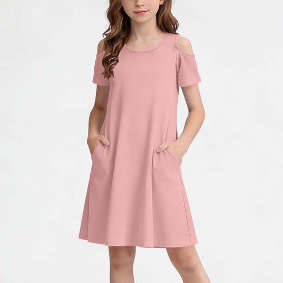 ATOGUTA Formal Dresses for Teen Girls Summer Beach Dress Hawaiian Party Wedding Vacation Sundress Size 5T-15. Pink