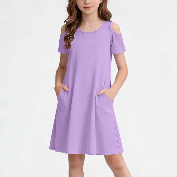 ATOGUTA Formal Dresses for Teen Girls Summer Beach Dress Hawaiian Party Wedding Vacation Sundress Size 5T-15. Purple