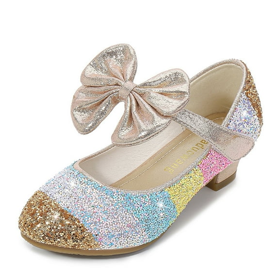 ATOGUTA Formal Shoes for Girls Gold Kids Party Wedding Shoes with Bowknot Back to School Princess Shoe