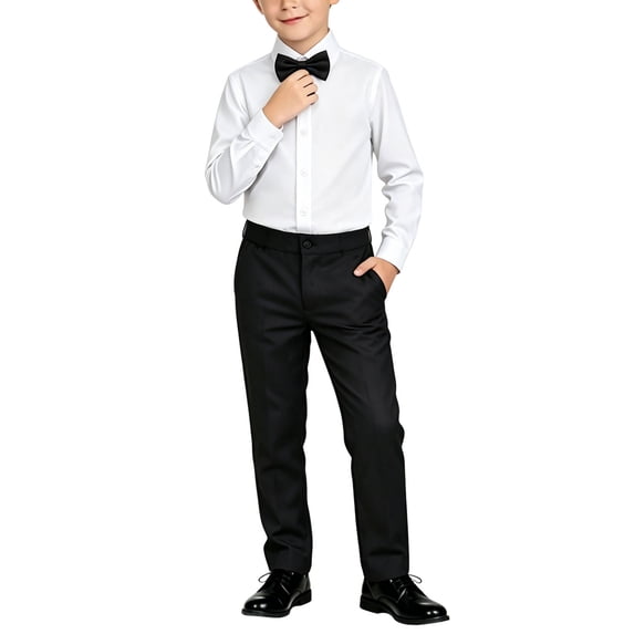 ATOGUTA Formal Suit For Boys Kids Tuxedo for Wedding Outfit Lightweight Button Down Shirts and Pants Set with Tie Size 2T-15, Black