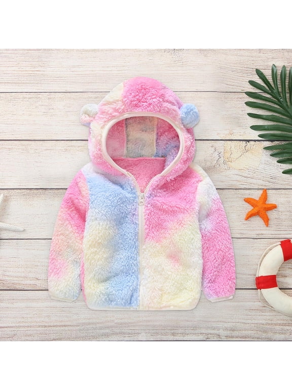Girl Baby Kid Waterproof Hooded Coat Jacket Leopard Print Gradient Plush Cute Bear Ears Winter Hoodie Thick Coat Jacket Pink, Size 6M-4T