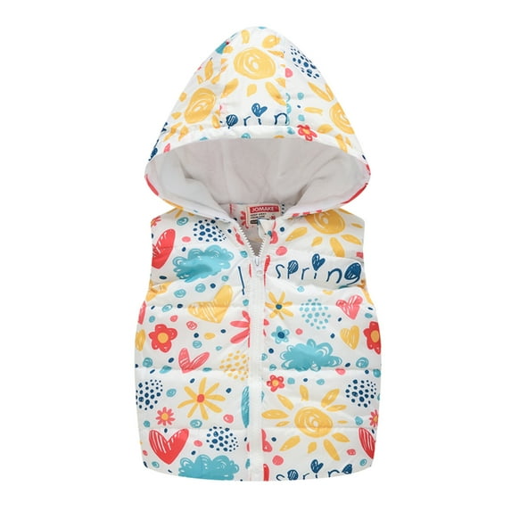 ATOGUTA Girl Baby Kid Waterproof Hooded Coat Jacket Lightweight Puffer Vest Water-resistant Winter Coat Fleece Vest Sleeveless Jacket White, Size 12M-5T