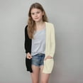 thumbnail image 1 of ATOGUTA Girl Cardigan Kids Long Cardigan Open Front Outerwear with Pockets Size 5T-14, Beige, 1 of 6