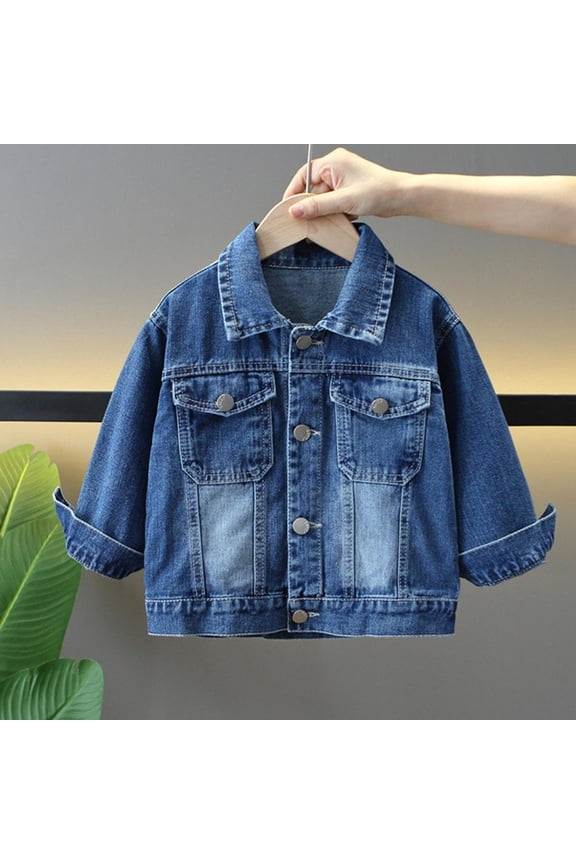 Girl Denim Jacket Long Sleeve Button Down Jean Jacket Fall Outerwear Size 1T-12, Blue