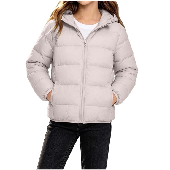 ATOGUTA Girl Down Winter Jacket Kids Warm Hooded Quilted Puffer Jackets Outerwear Comfy Parka Beige