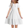 thumbnail image 1 of ATOGUTA Girl Dress Crew Neck A-line Loose Flowy Tiered Holiday Casual Dresses White, Size 4T-14, 1 of 5