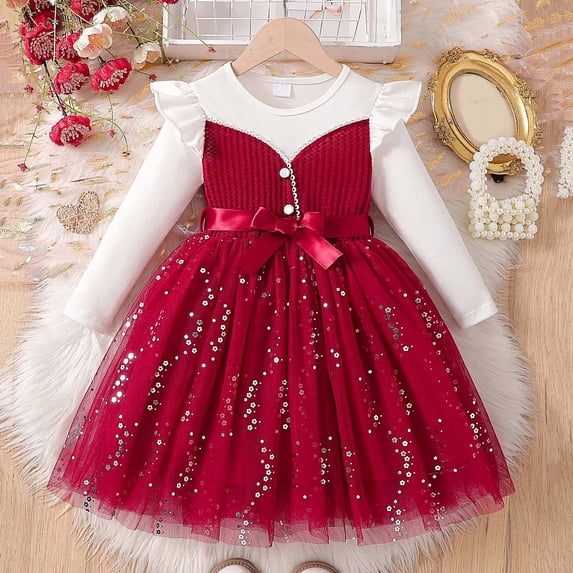 ATOGUTA Girl Dress Ruffle Tulle Tutu Dresses Cute Summer Party Princess Sundress Size 3T-10. Red