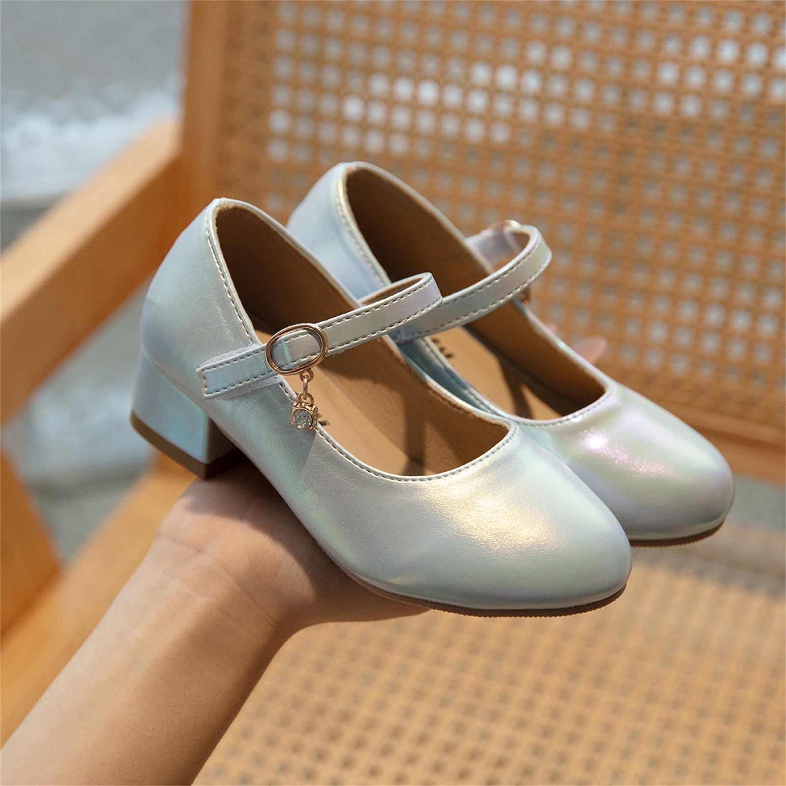 ATOGUTA Girl Dress Shoe Blue Kids Party Wedding Shoes with Bowknot Back ...