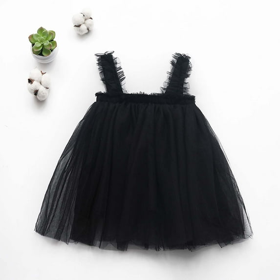 ATOGUTA Girl Dress Sleeveless Halter Mesh Layered Tulle Dresses Black, Sizes 6M-5T